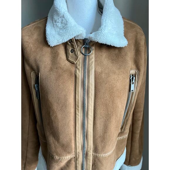 Universal Thread moto sherpa lined faux suede brown jacket size M - Picture 2 of 5